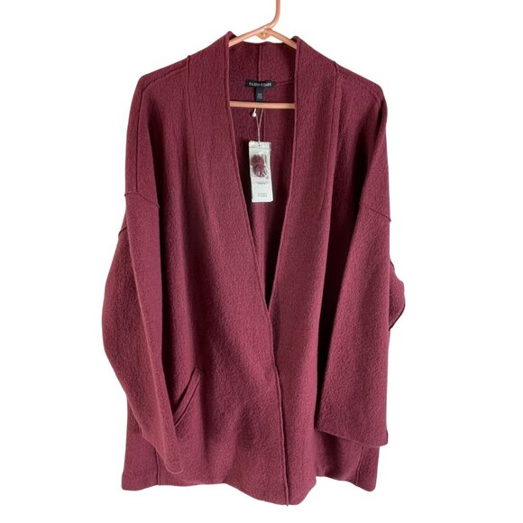 Eileen Fisher Boiled Merino Wool Cardigan Sweater Motry Kimono Womens XL Red - Picture 1 of 11